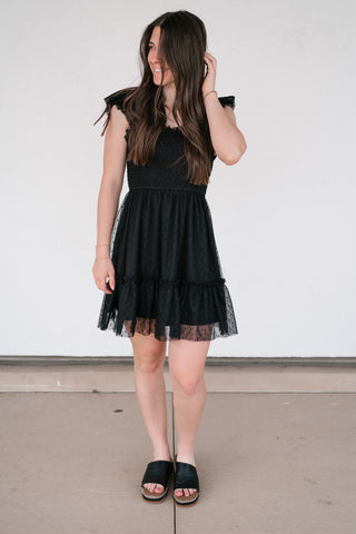 Moment In TIme Smocked Mini Dress - Black