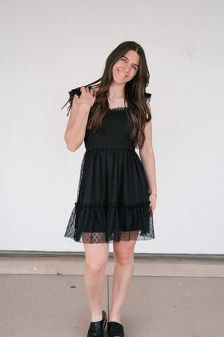 Moment In TIme Smocked Mini Dress - Black