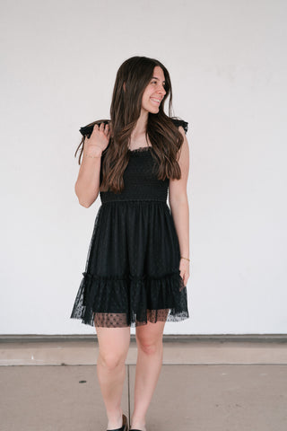 Moment In TIme Smocked Mini Dress - Black