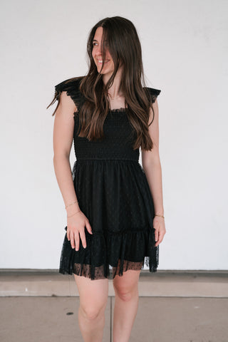 Moment In TIme Smocked Mini Dress - Black