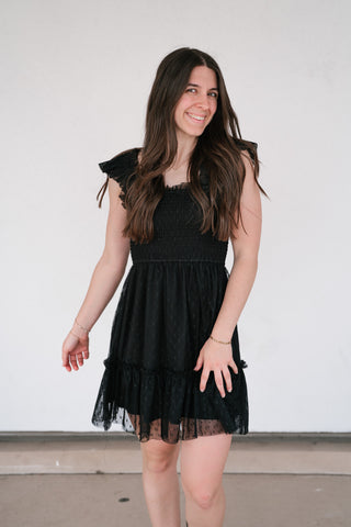 Moment In TIme Smocked Mini Dress - Black
