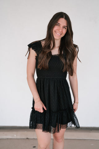 Moment In TIme Smocked Mini Dress - Black