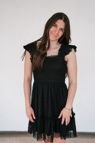 Moment In TIme Smocked Mini Dress - Black