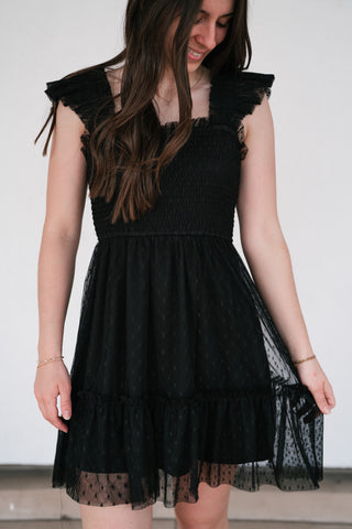 Moment In TIme Smocked Mini Dress - Black