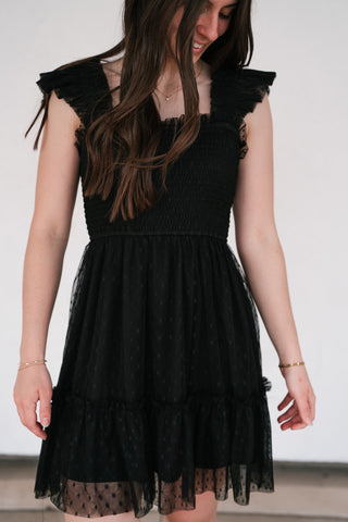 Moment In TIme Smocked Mini Dress - Black