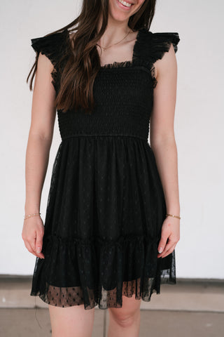 Moment In TIme Smocked Mini Dress - Black