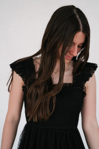 Moment In TIme Smocked Mini Dress - Black