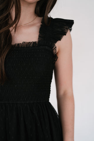 Moment In TIme Smocked Mini Dress - Black