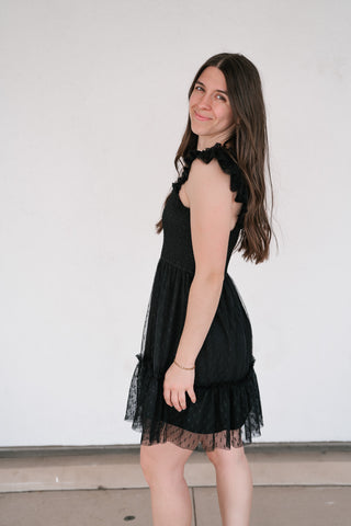 Moment In TIme Smocked Mini Dress - Black