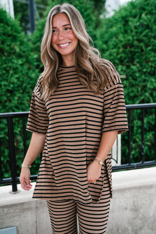 Good Feels Relaxed Striped Set Top - Mocha