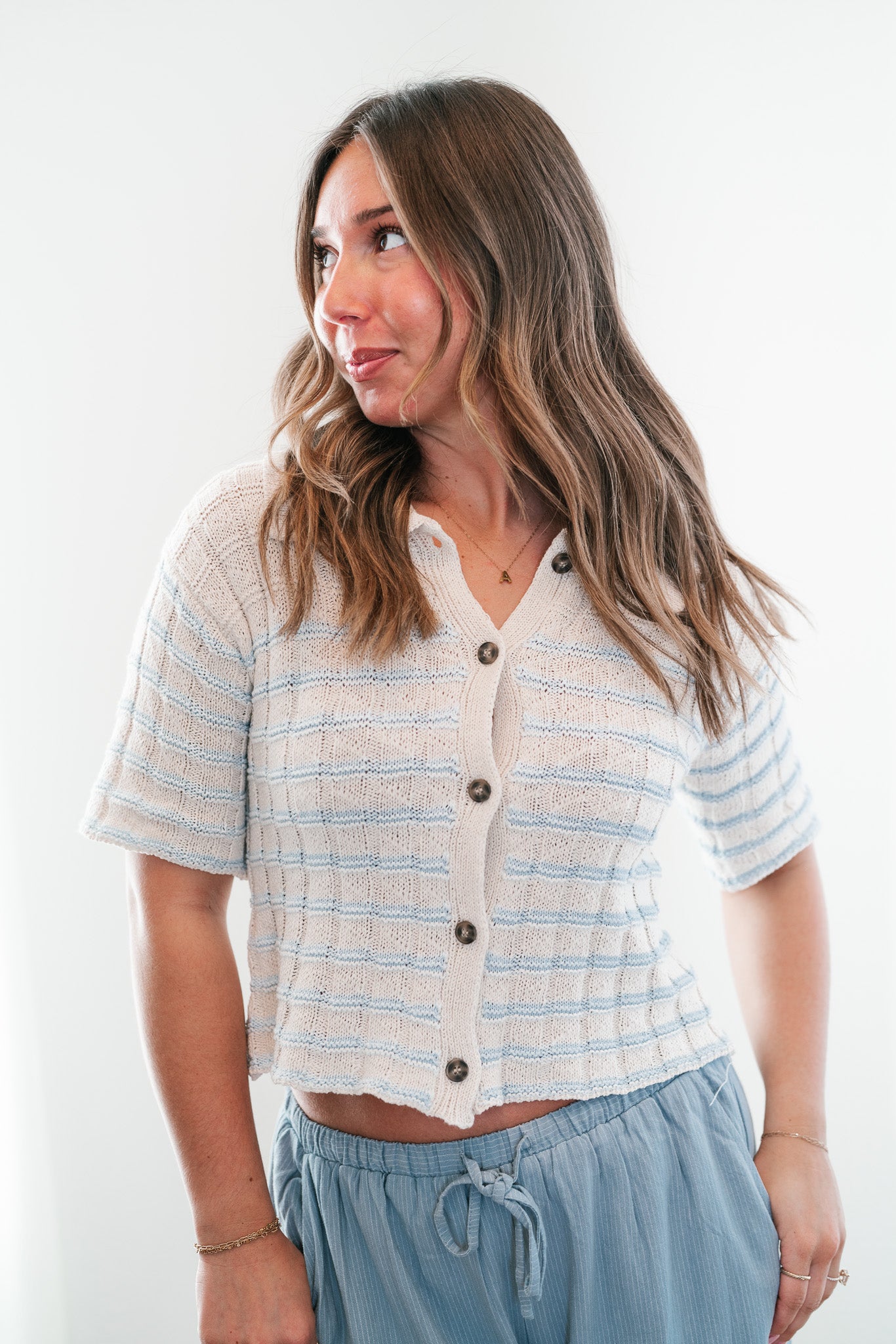 Coastal Breeze Striped Button Up Cardigan