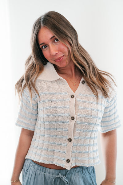 Coastal Breeze Striped Button Up Cardigan