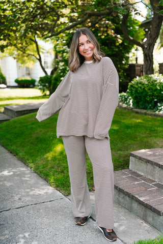 Oakley Oversized Fleece Long Sleeve Striped Top - Brown