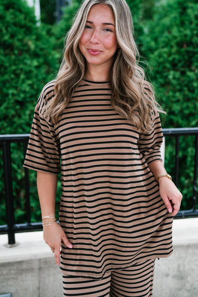 Good Feels Relaxed Striped Set Top - Mocha