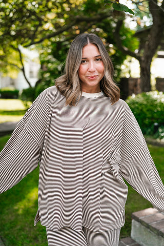 Oakley Oversized Fleece Long Sleeve Striped Top - Brown