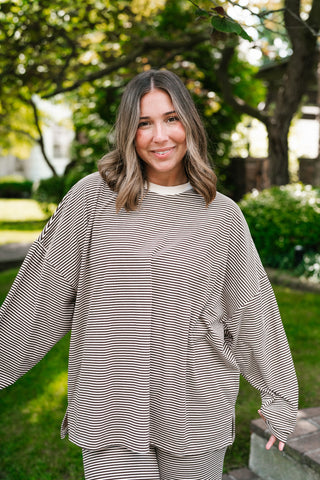 Oakley Oversized Fleece Long Sleeve Striped Top - Brown