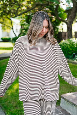 Oakley Oversized Fleece Long Sleeve Striped Top - Brown