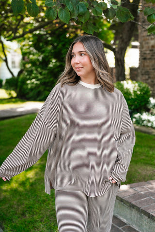 Oakley Oversized Fleece Long Sleeve Striped Top - Brown
