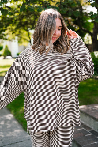 Oakley Oversized Fleece Long Sleeve Striped Top - Brown