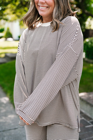 Oakley Oversized Fleece Long Sleeve Striped Top - Brown