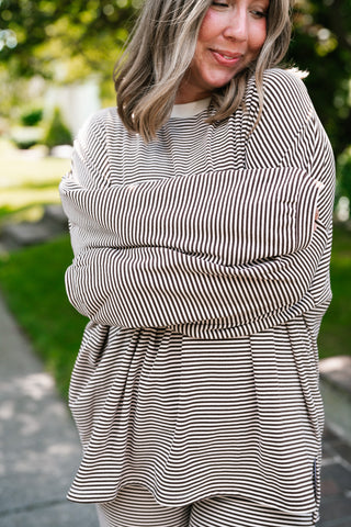 Oakley Oversized Fleece Long Sleeve Striped Top - Brown