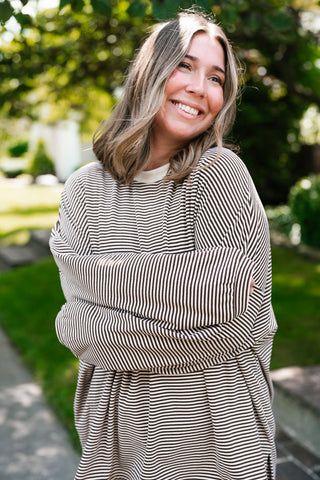 Oakley Oversized Fleece Long Sleeve Striped Top - Brown