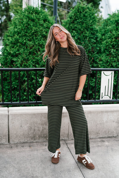 Good Feels Relaxed Striped Set Top - Olive