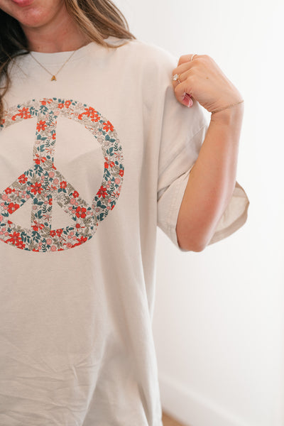 Beige Peace Vibes Oversized Tee