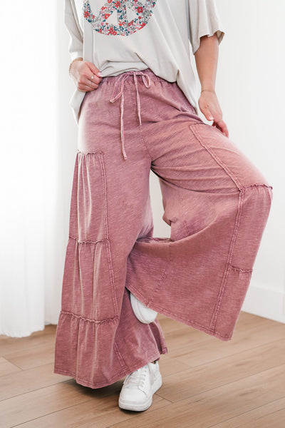 Mauve Magic Tiered Styled Wide-Leg Pant