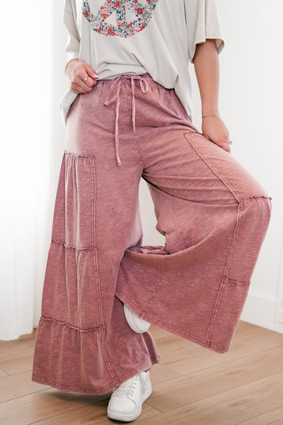 Mauve Magic Tiered Styled Wide-Leg Pant