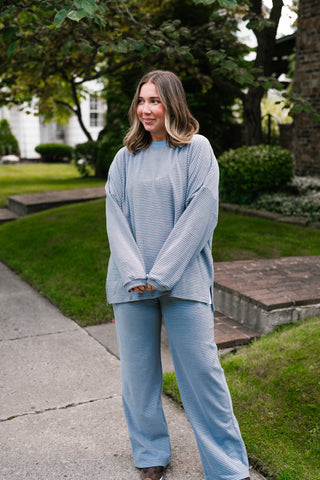 Skyler Oversized Striped Long Sleeve Top - Blue