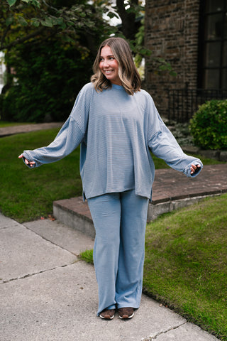Skyler Oversized Striped Long Sleeve Top - Blue