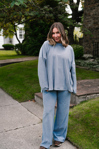 Skyler Oversized Striped Long Sleeve Top - Blue