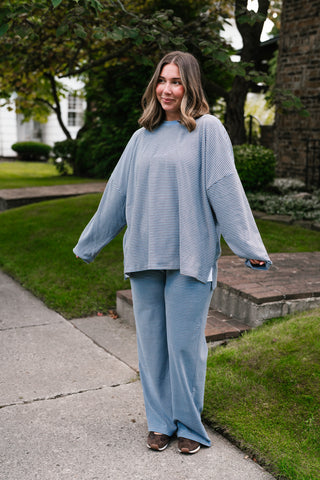 Skyler Oversized Striped Long Sleeve Top - Blue