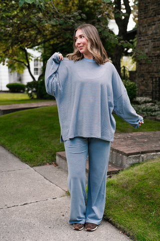 Skyler Oversized Striped Long Sleeve Top - Blue