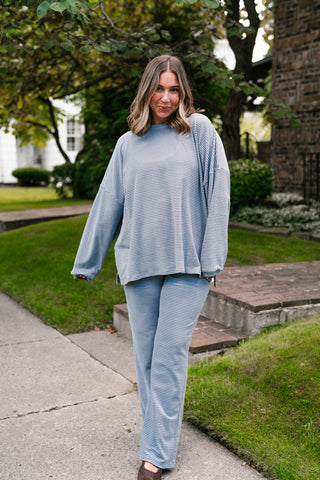 Skyler Oversized Striped Long Sleeve Top - Blue