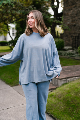 Skyler Oversized Striped Long Sleeve Top - Blue