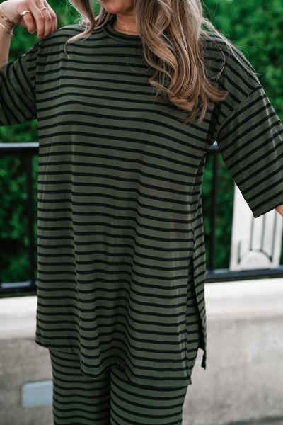 Good Feels Relaxed Striped Set Top - Olive