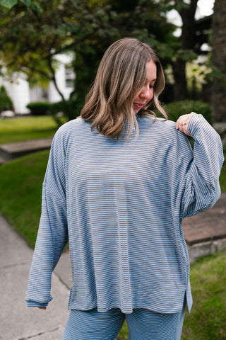 Skyler Oversized Striped Long Sleeve Top - Blue