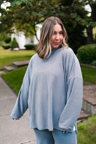Skyler Oversized Striped Long Sleeve Top - Blue