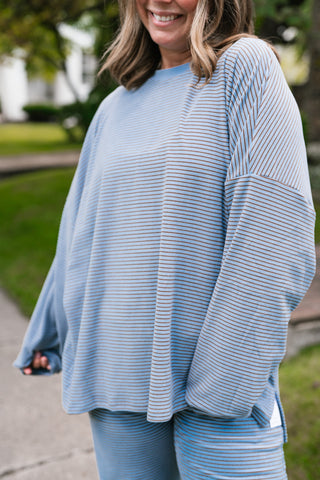 Skyler Oversized Striped Long Sleeve Top - Blue