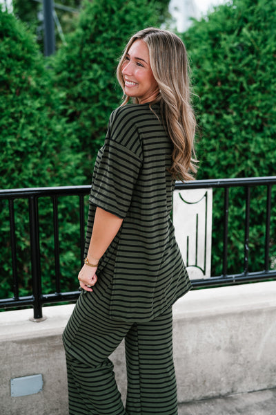 Good Feels Relaxed Striped Set Top - Olive