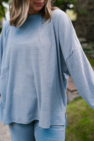 Skyler Oversized Striped Long Sleeve Top - Blue