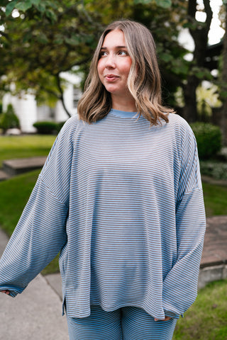 Skyler Oversized Striped Long Sleeve Top - Blue