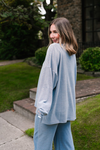 Skyler Oversized Striped Long Sleeve Top - Blue