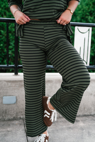 Good Feels Relaxed Striped Set Pants - Olive