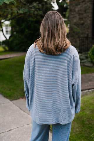 Skyler Oversized Striped Long Sleeve Top - Blue