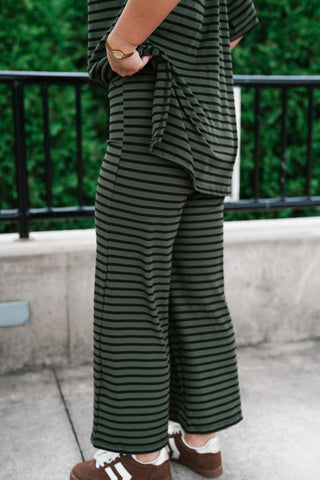 Good Feels Relaxed Striped Set Pants - Olive
