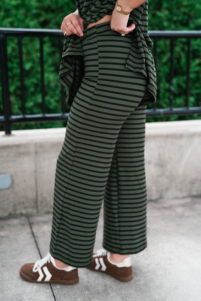 Good Feels Relaxed Striped Set Pants - Olive