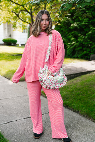 Skyler Oversized Striped Long Sleeve Top - Pink